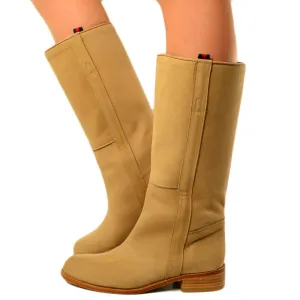 Stivali Donna Camperos Alti Western WildGirl Pelle Nabuk Beige