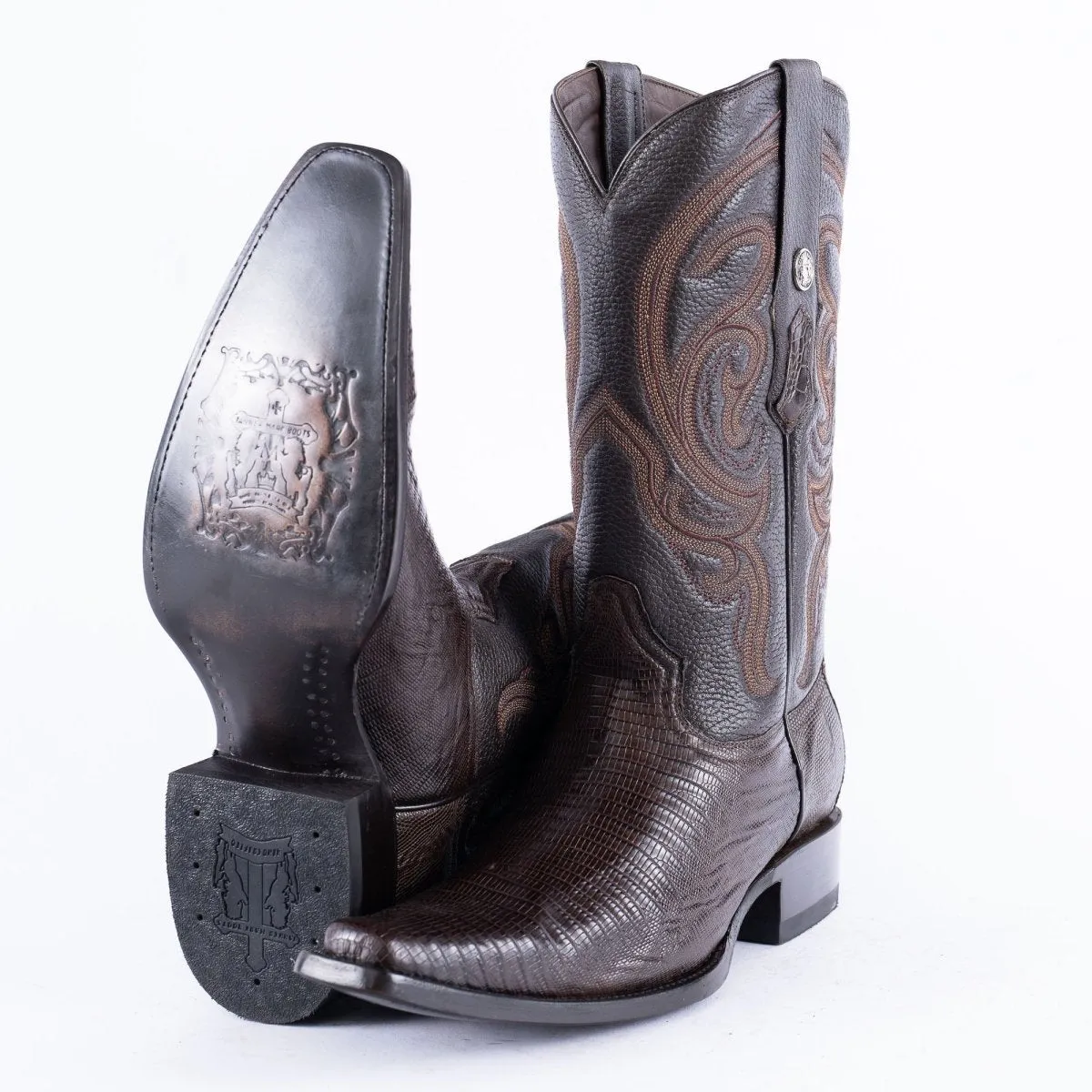 TANNER MARK EXOTIC LEATHER Lizard Brown Cowboy Boots Euro Toe