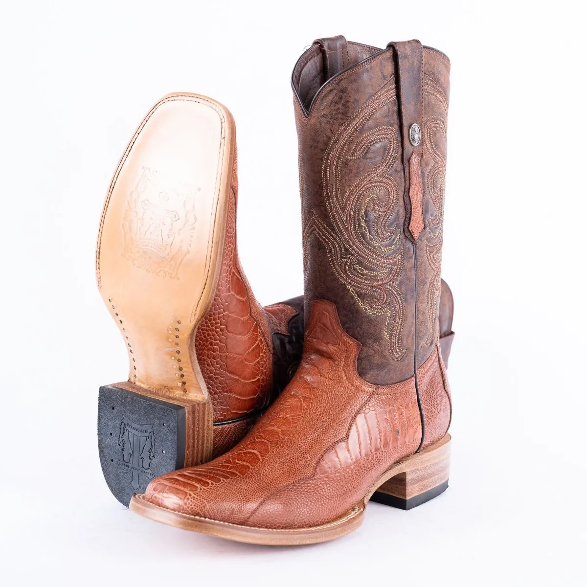 TANNER MARK EXOTIC LEATHER Ostrich Leg MD Brandy Cowboy Boots