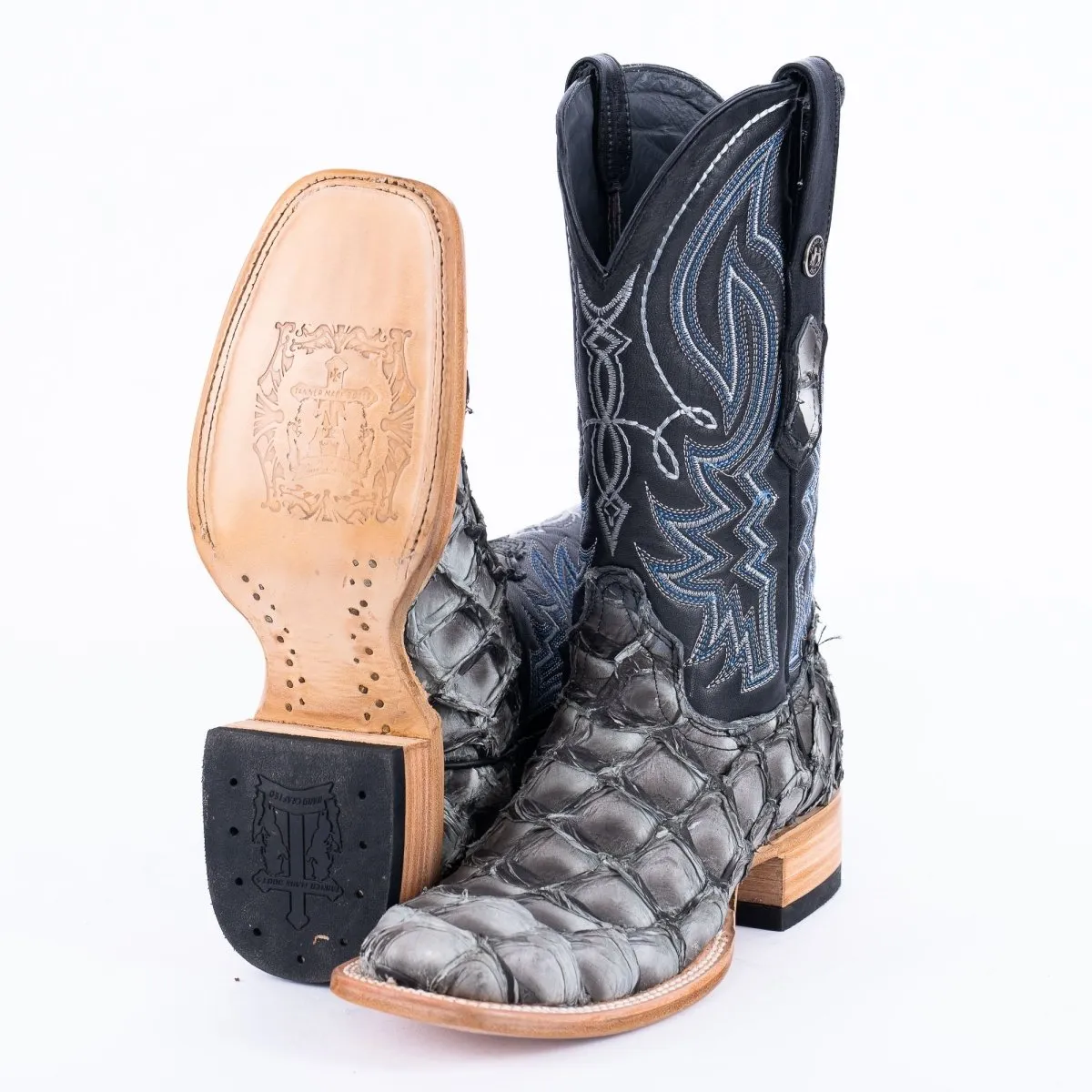 TANNER MARK MEN'S EXOTIC LEATHER Fish Mockingbird Grey Cowboy Boots