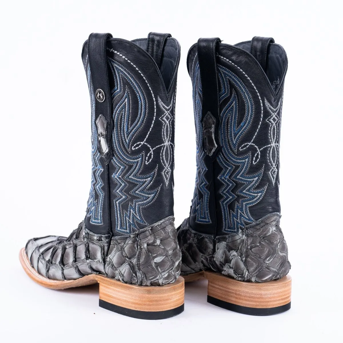 TANNER MARK MEN'S EXOTIC LEATHER Fish Mockingbird Grey Cowboy Boots
