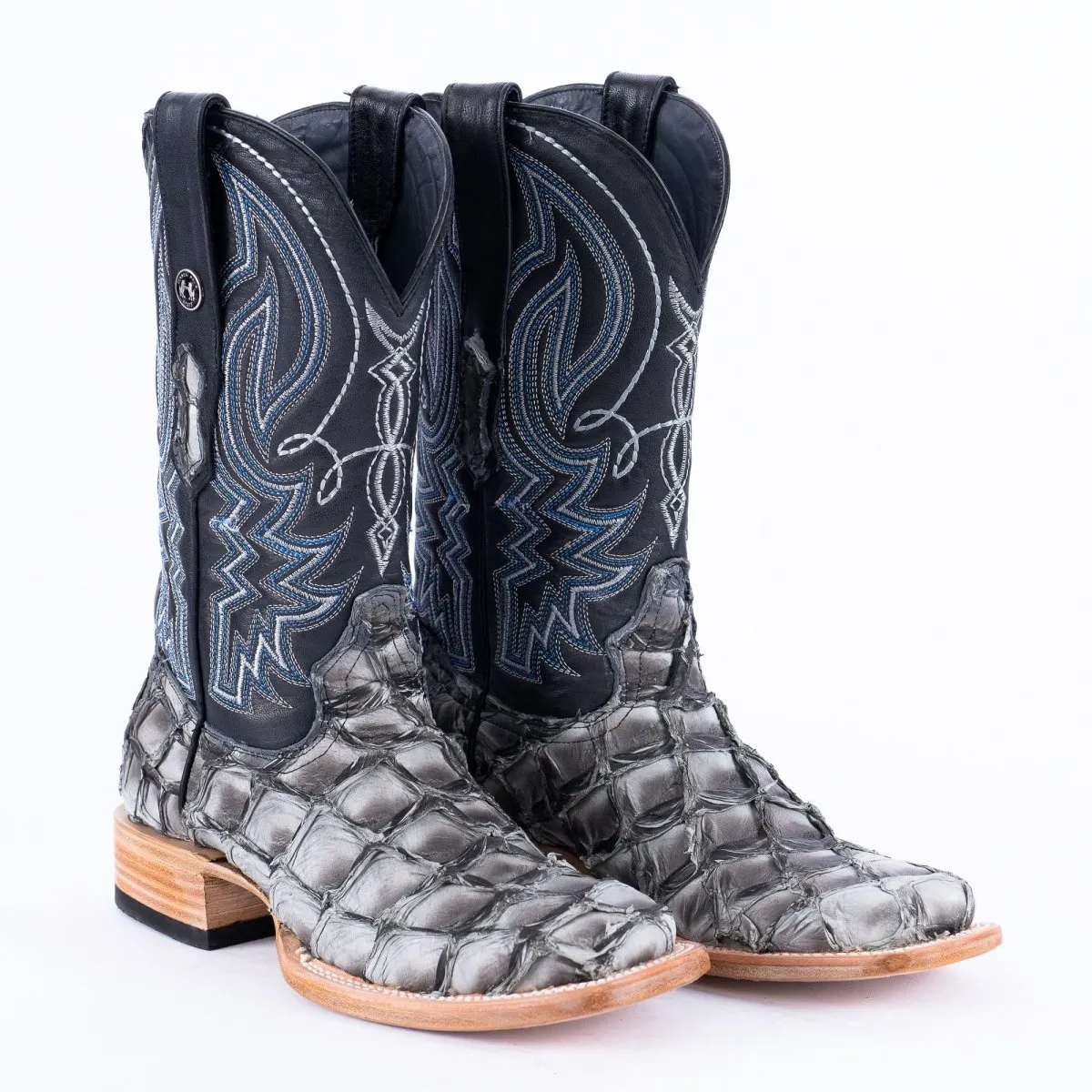TANNER MARK MEN'S EXOTIC LEATHER Fish Mockingbird Grey Cowboy Boots