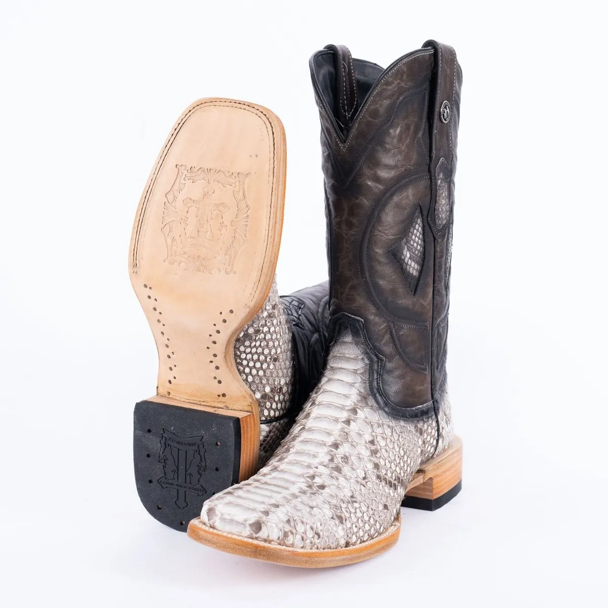 TANNER MARK MEN'S EXOTIC LEATHER Python Molorus Backcut Natural Cowboy Boots SPECIAL EDITION