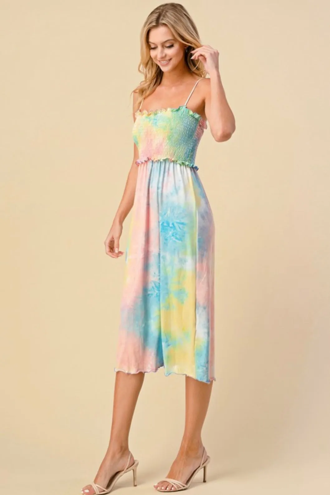 Tie-Dye Spaghetti Strap Midi Dress