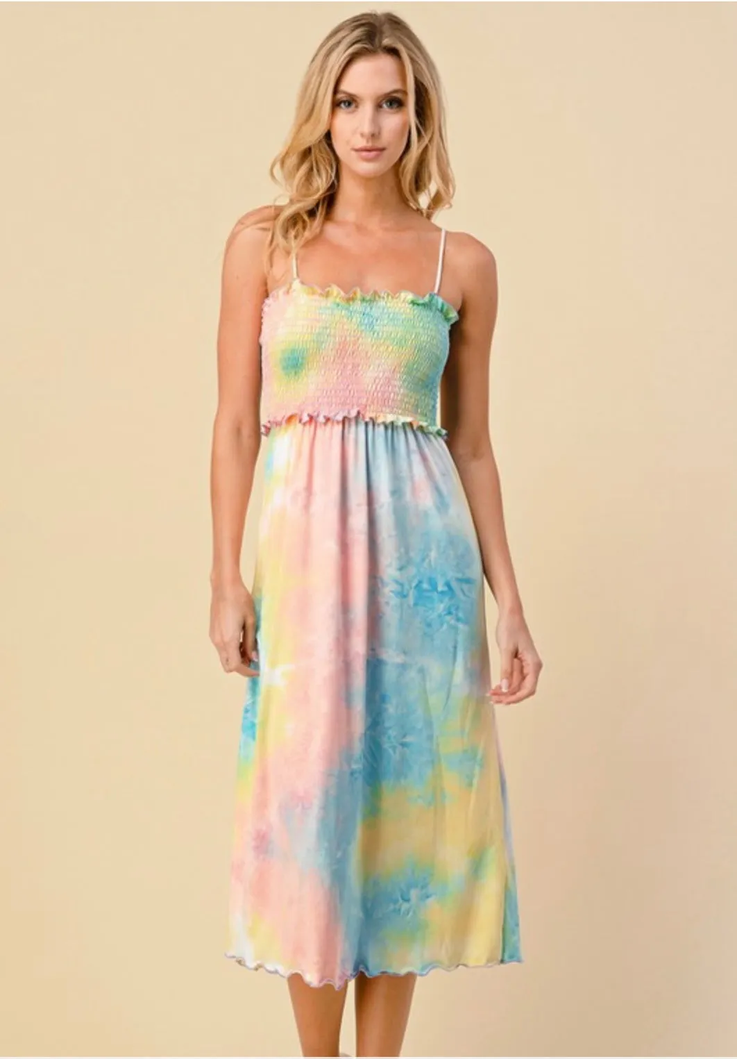 Tie-Dye Spaghetti Strap Midi Dress