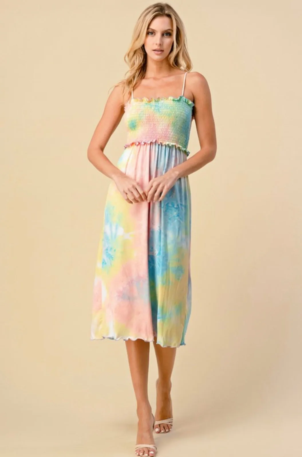 Tie-Dye Spaghetti Strap Midi Dress
