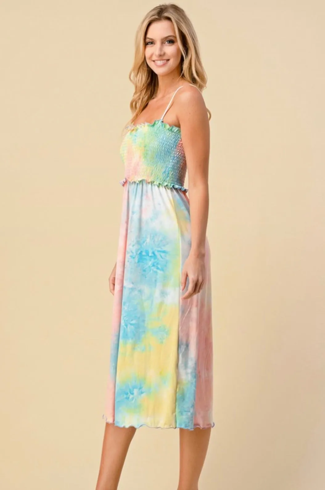 Tie-Dye Spaghetti Strap Midi Dress