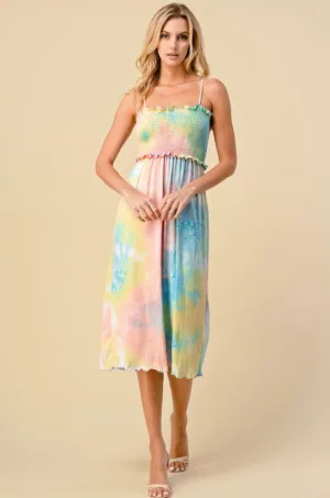 Tie-Dye Spaghetti Strap Midi Dress