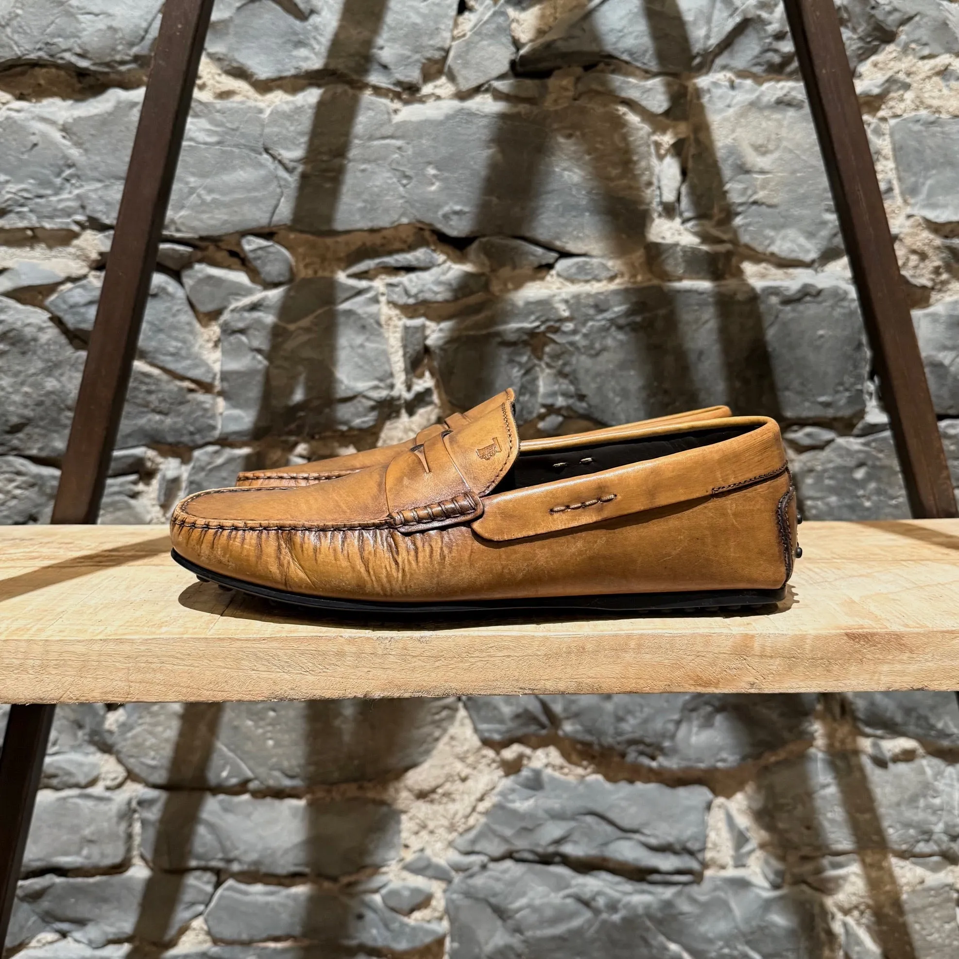 Tod's Beige Yellow Leather Penny Driving Loafers