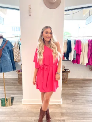 Trish One Shoulder Dress - Pink Pebble