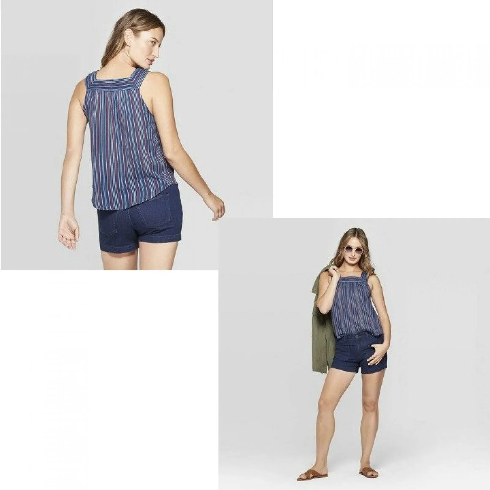 Universal Thread Women's Striped Sleeveless Square Neck Top