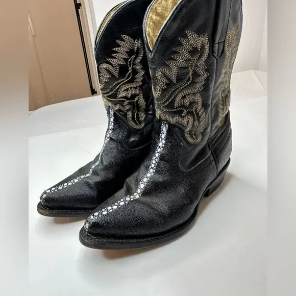 Vaqueritas Toddler Girls Size 10 Black  Western 100 % Leather Embroidered‎ Boots