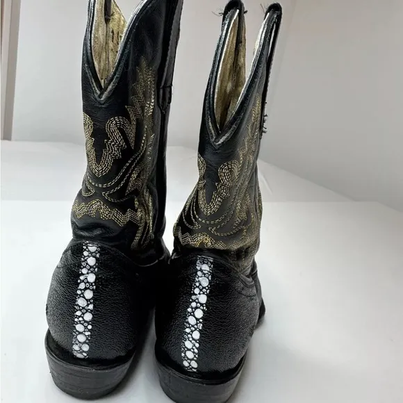 Vaqueritas Toddler Girls Size 10 Black  Western 100 % Leather Embroidered‎ Boots