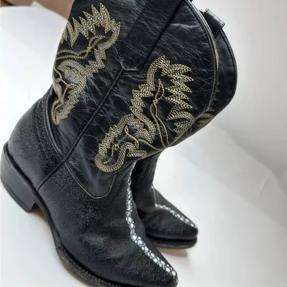 Vaqueritas Toddler Girls Size 10 Black  Western 100 % Leather Embroidered‎ Boots