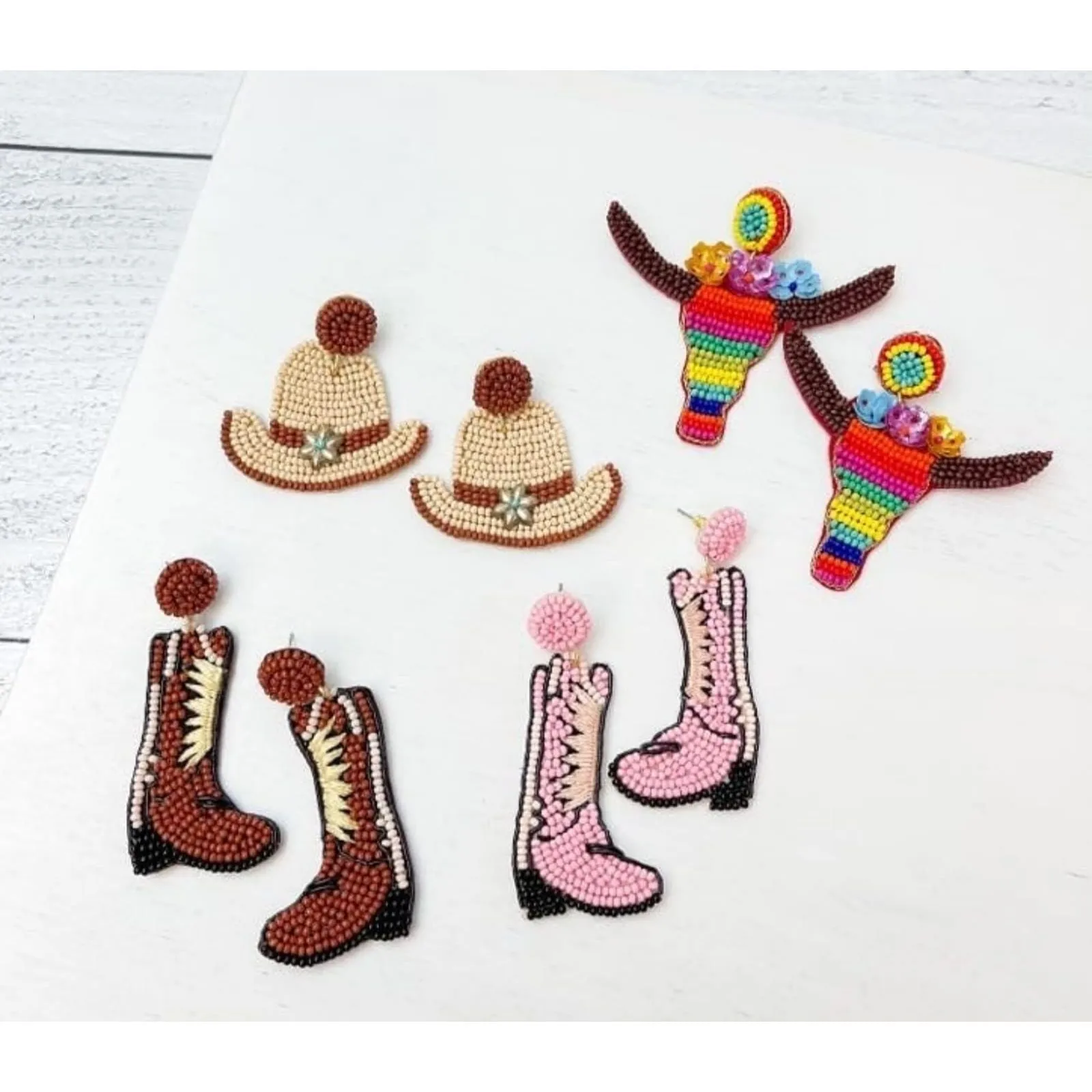 Western Boots Seed Bead Earrings