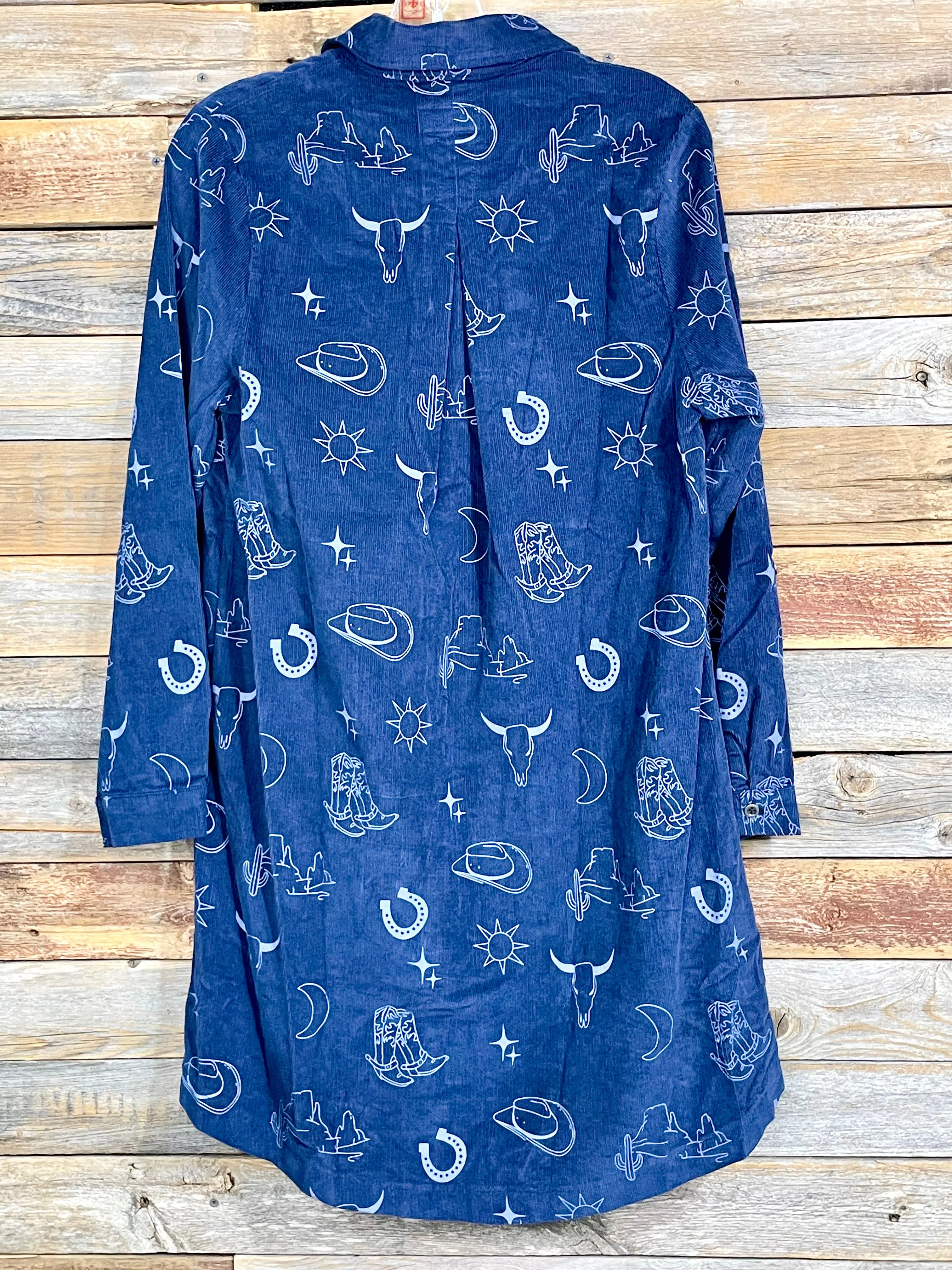 Western Graphic Corduroy Blue Dress