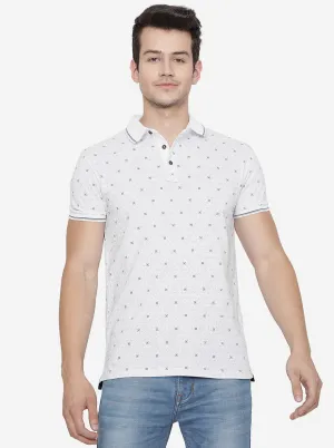 White Printed Slim Fit Polo T-Shirt | JadeBlue
