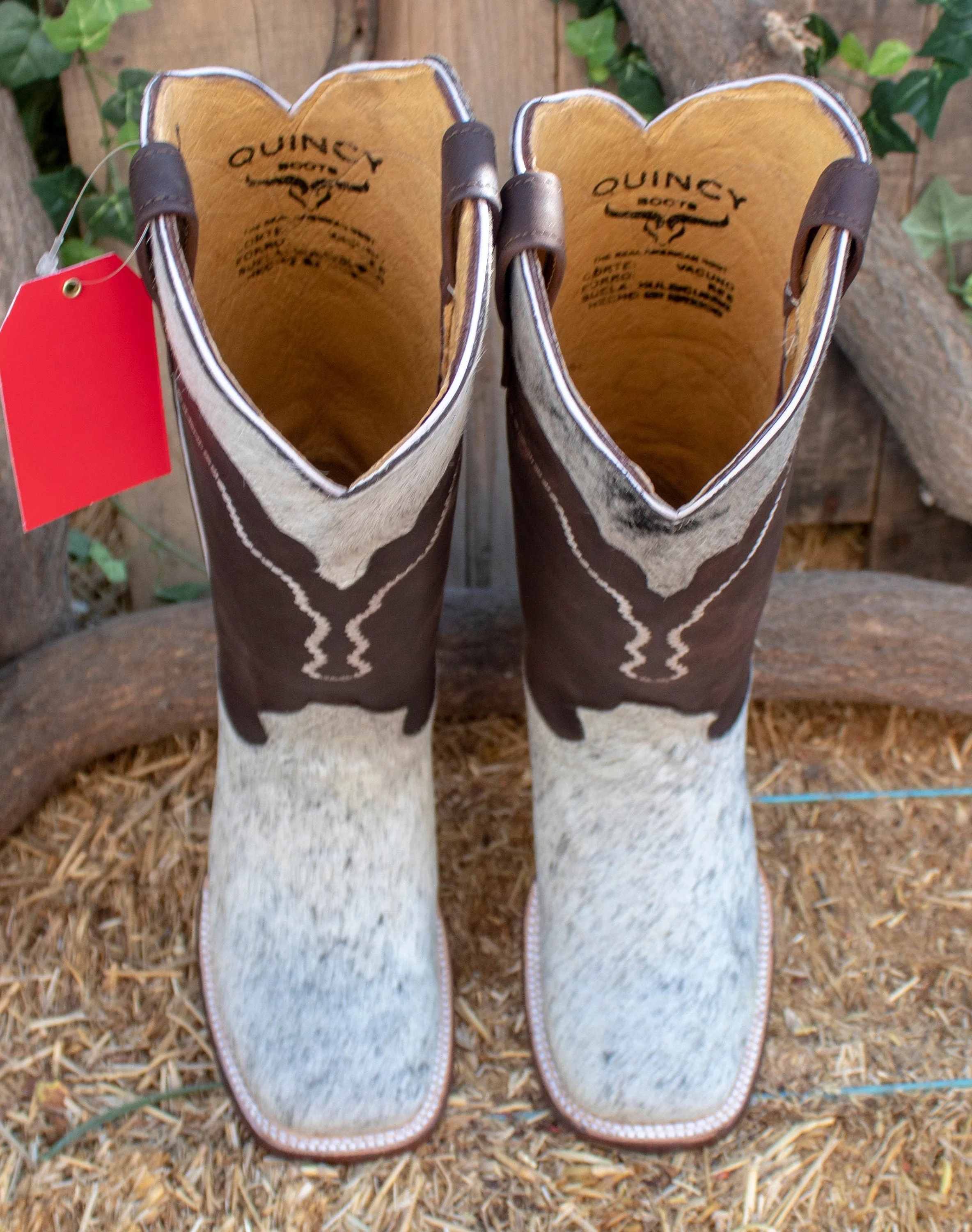WOMENS COWGIRL cowboy COWHAIR leather square toe western Boots Size 8