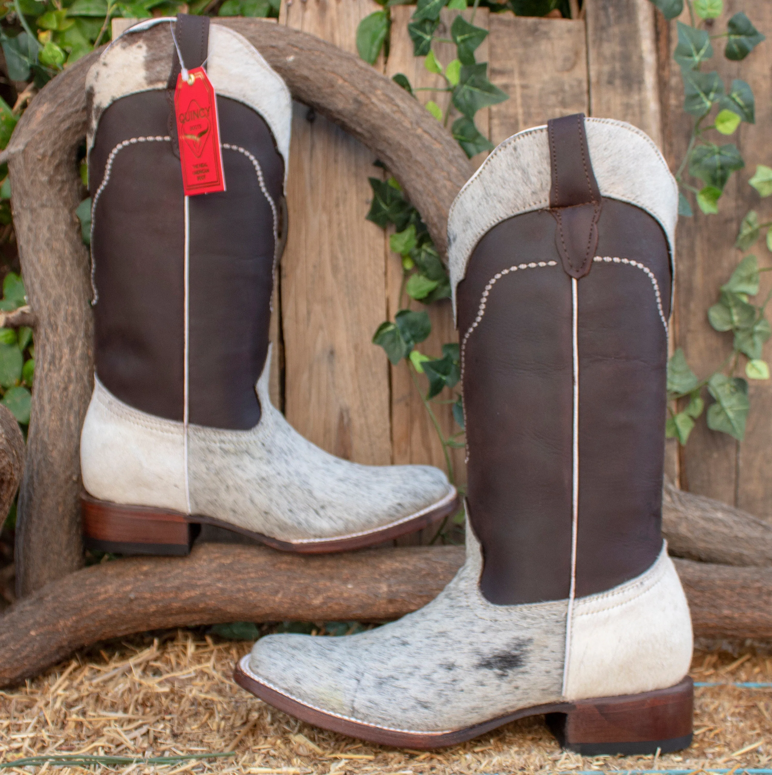WOMENS COWGIRL cowboy COWHAIR leather square toe western Boots Size 8