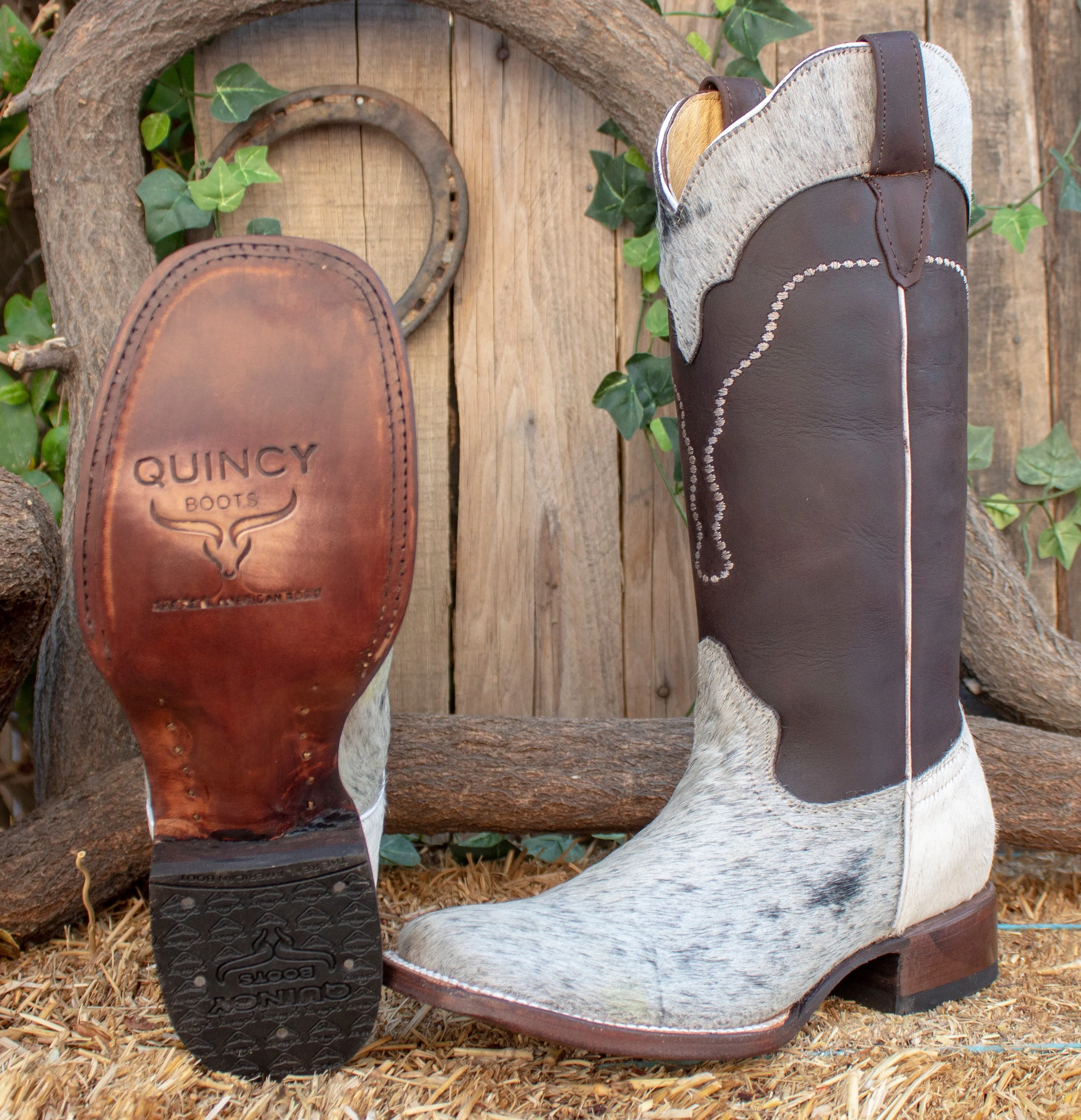 WOMENS COWGIRL cowboy COWHAIR leather square toe western Boots Size 8