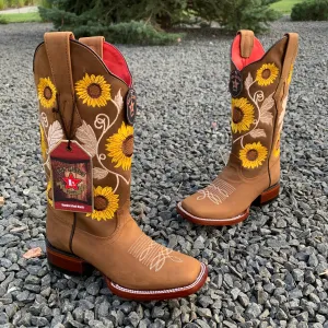 Women's Los Altos Tan Sunflower Wide Square Toe Boots