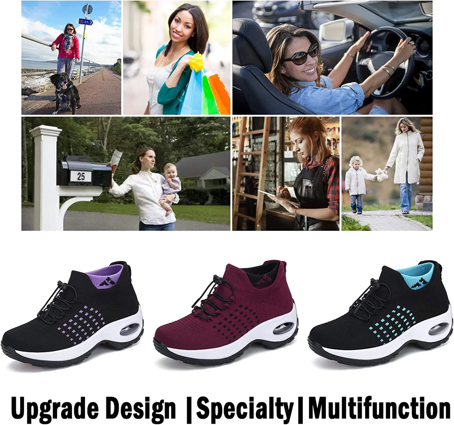 Women's Walking Shoes Sock Sneakers Slip on Mesh Air Cushion Comfortable Wedge Easy Shoes Platform Loafers