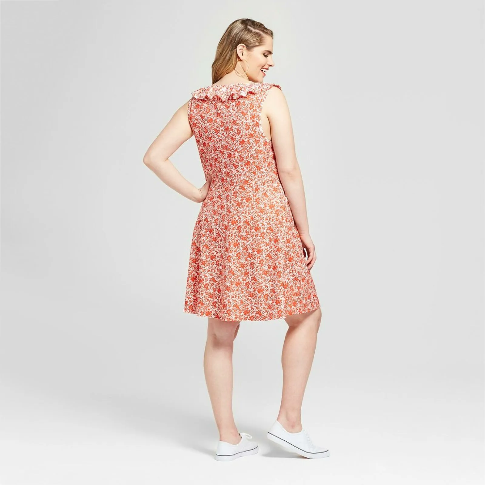 Xhilaration Women's Plus Size Floral Print Ruffle Knit Sleeveless Sundress