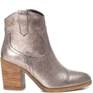 XTI Pewter Metallic Western Summer Ankle Boots