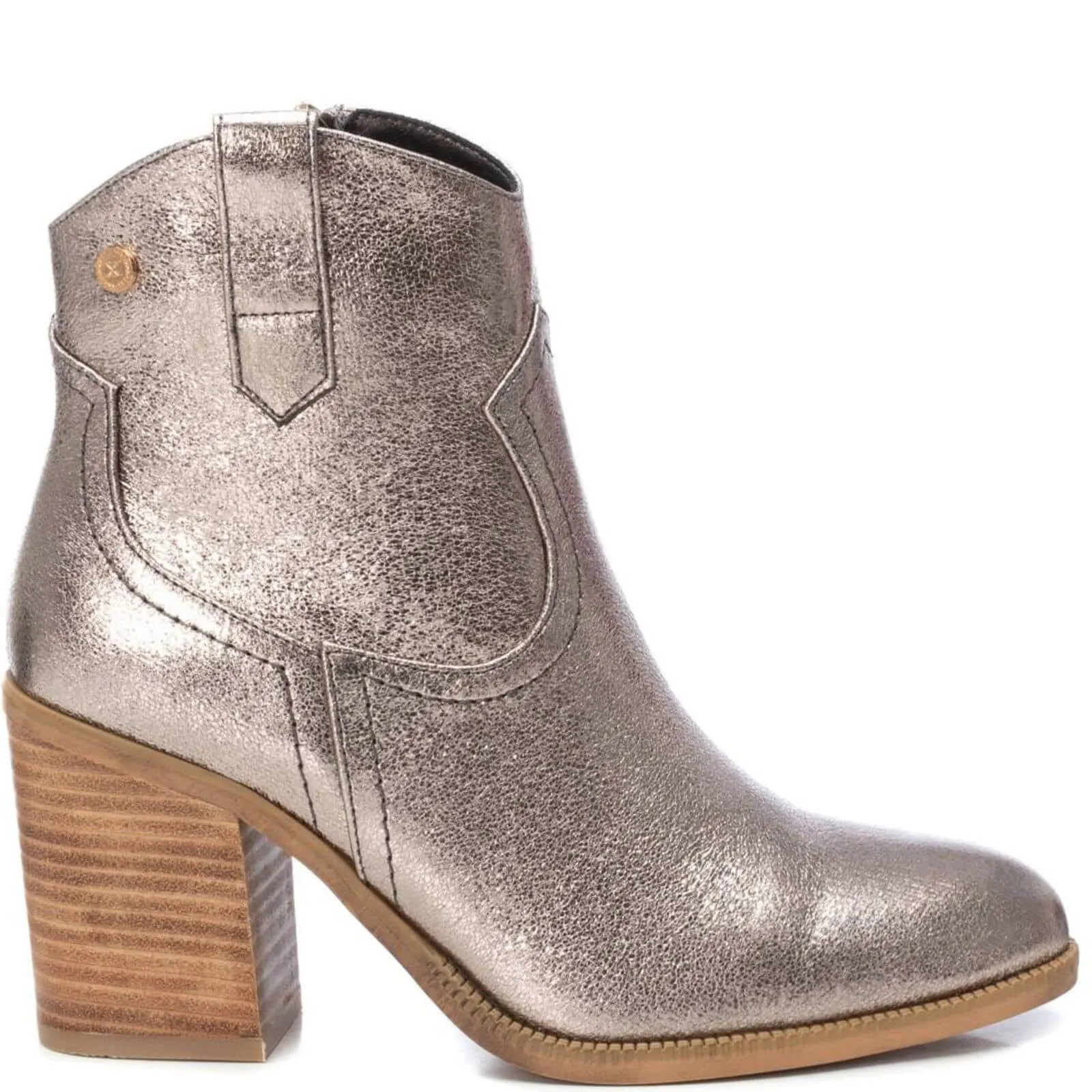 XTI Pewter Metallic Western Summer Ankle Boots